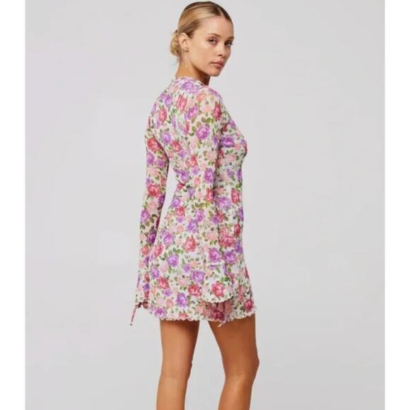 RESA Sloane Mesh Long-sleeved Short Mini Dress in Rose Vintage Floral Print XS - Picture 2 of 9